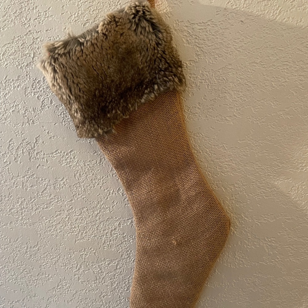 Hand Crafted Burlap Farmhouse Xmas Stocking